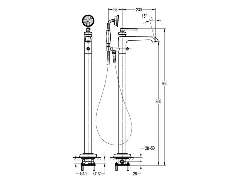 Liberty Floor Mount Bath Mixer and Shower Set-Bath Mixer-Contemporary Tapware