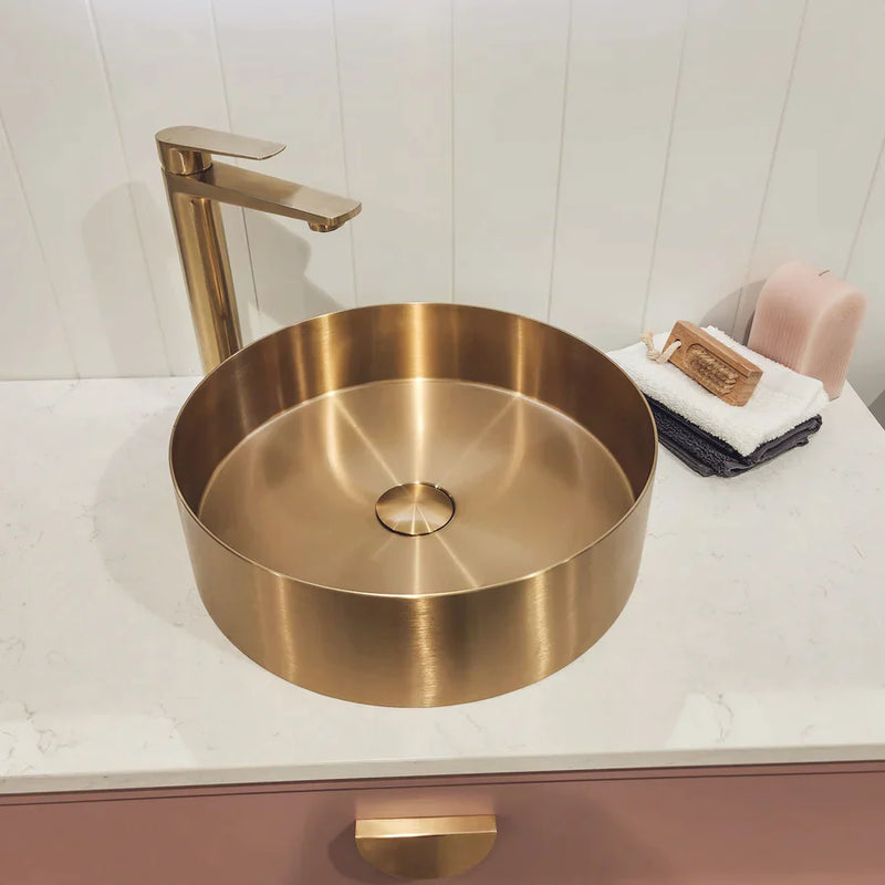 Eurocode Round Basin with waste Brushed Brass 380