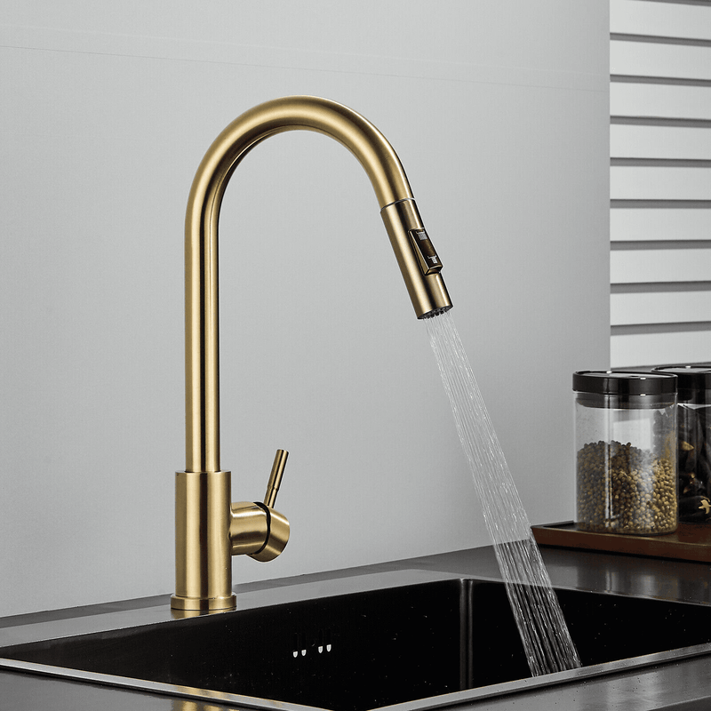 Eurocode Brushed Brass Kitchen Mixer Pull out